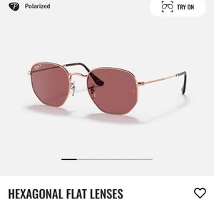 Ray-Ban Hexagonal Flat Lenses Sunglasses - Rose Gold Frame with Violet Lenses